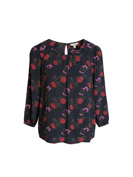 Lucky Brand Tops - Lucky Brand Pink Red Floral Peasant Top Black Boho Blouse Medium